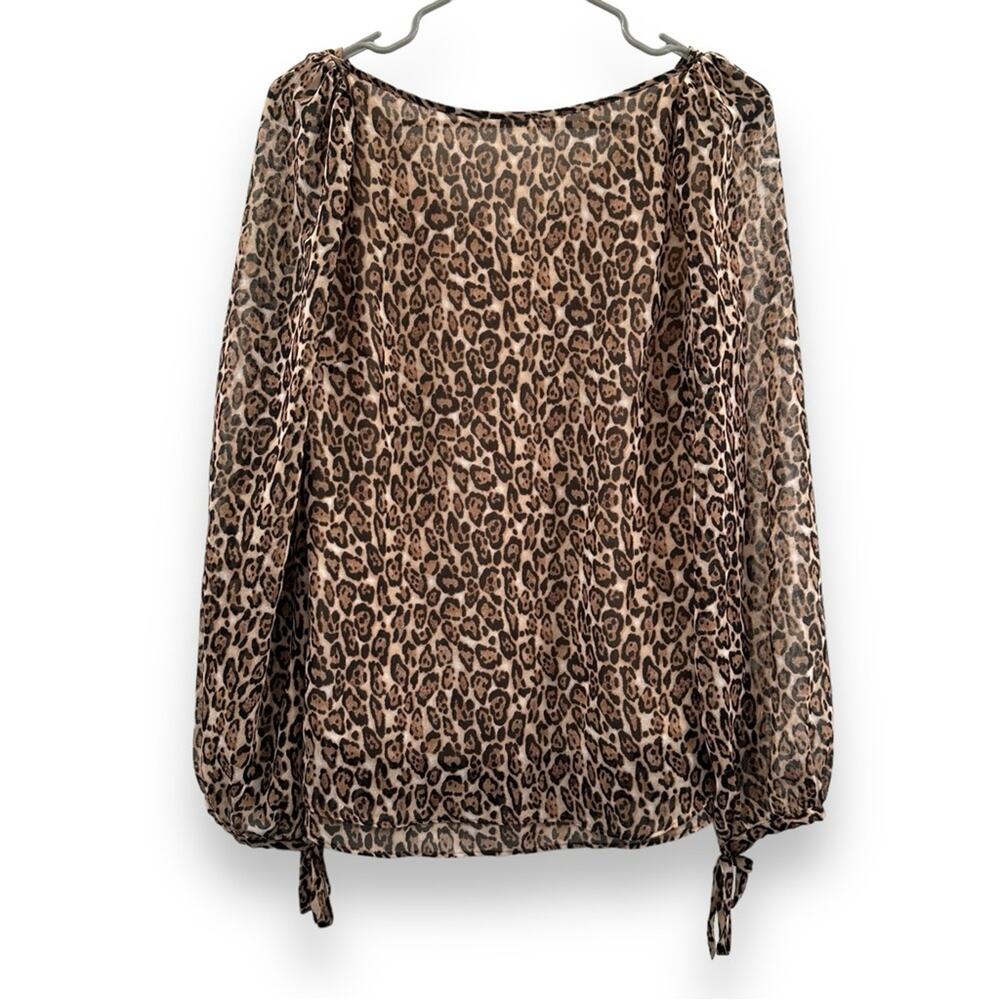 White House Black Market WHBM Cream & Black Leopard Print Long Sleeve Top Sz 4